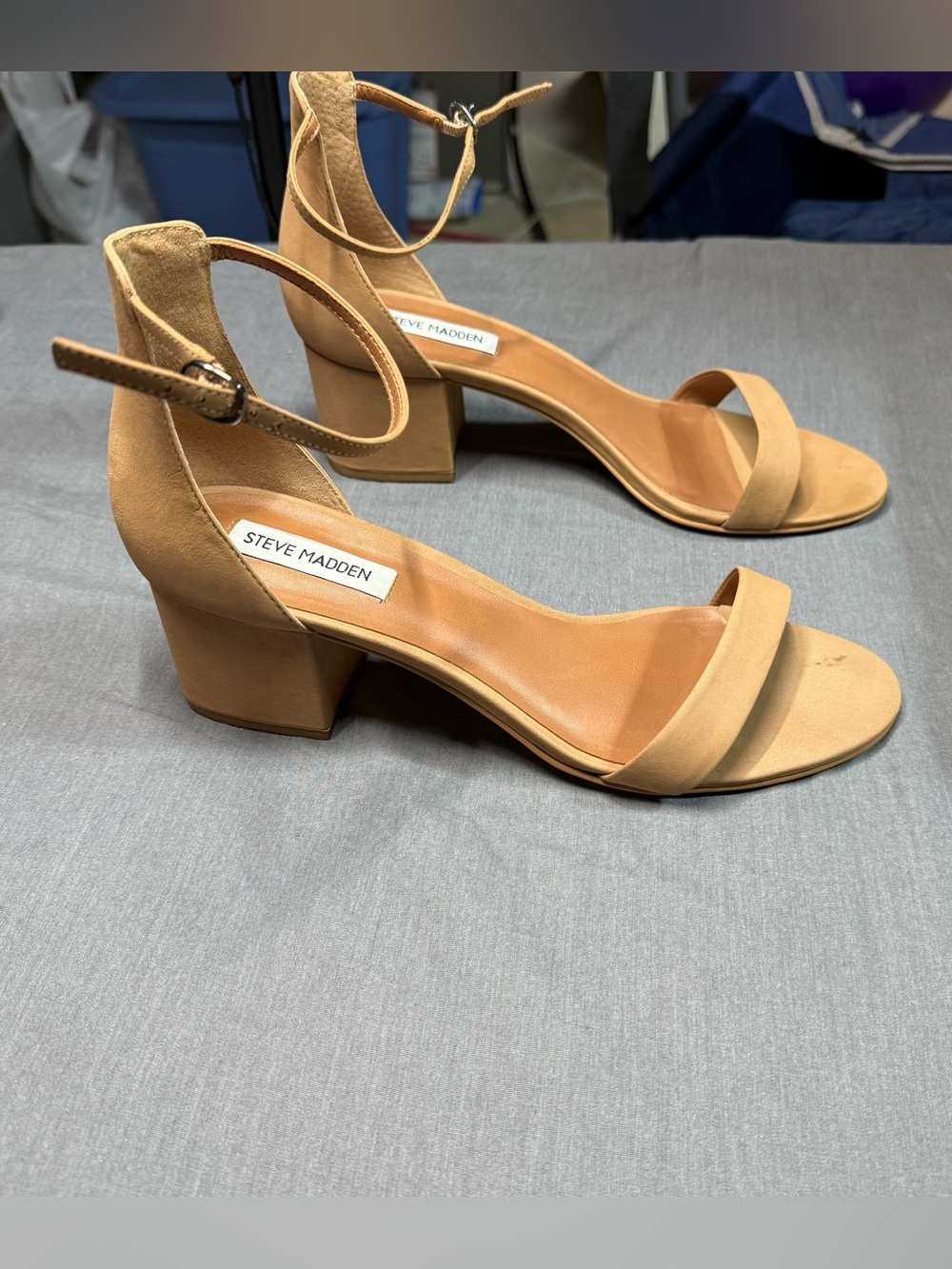 Steve Madden Tan Suede Ankle-Strap Block Heels